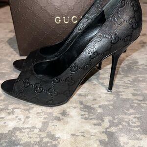 Gucci Black Peep Toe Heels